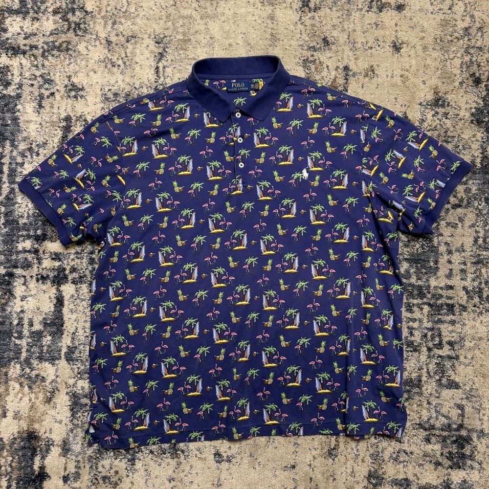 Polo Ralph Lauren Classic Fit Tropical Flamingo Print Knit Shirt 2XB EUC - Picture 2 of 7